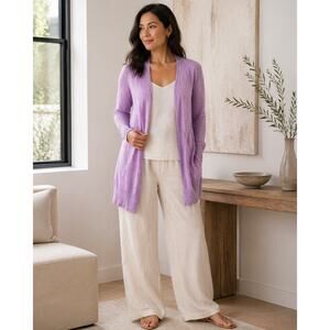 Eileen Fisher Lilac Linen Cotton Open Front Cardigan XS Long Sleeve Minimalist